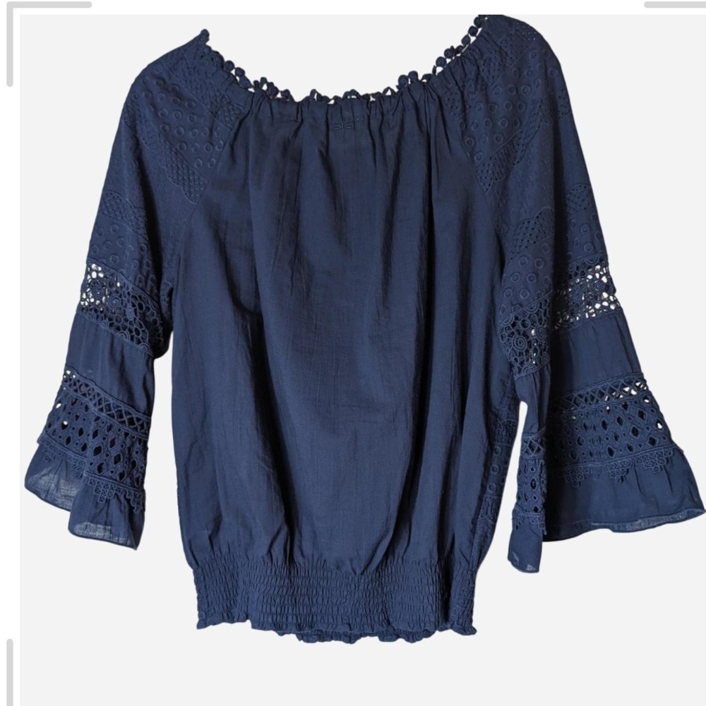 Pre-owned Tyler Boe Midnight Blue Eyelet Blouse - Picture 3 of 8
